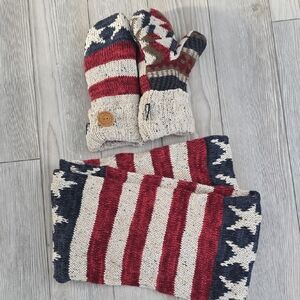 Patriotic Knit Scarf and Mittens Set